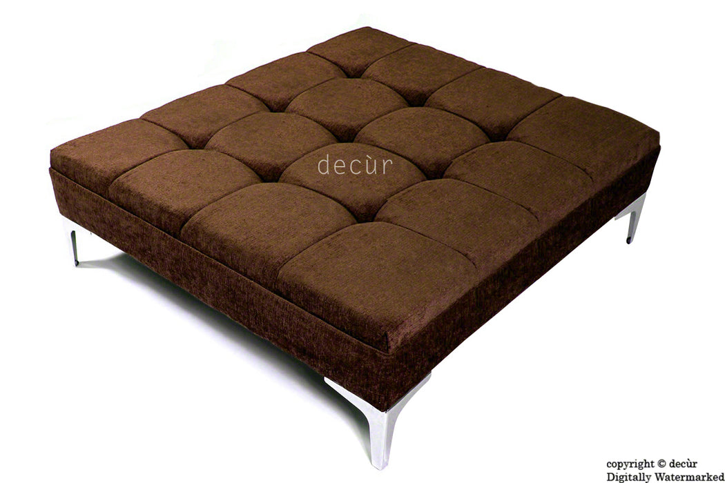 Mila Large Buttoned Footstool - Brown with Optional Storage
