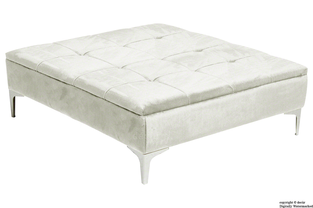 Mila Modern Buttoned Velvet Footstool Large - Cream with Optional Storage
