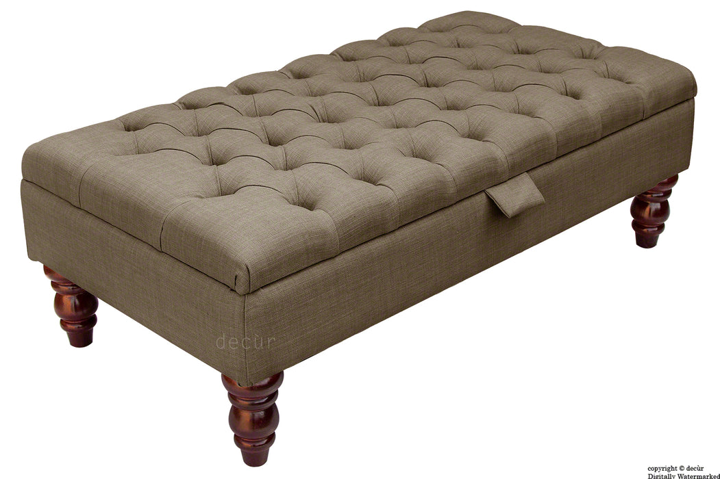 Tiffany Buttoned Linen Footstool - Nutmeg with Optional Storage
