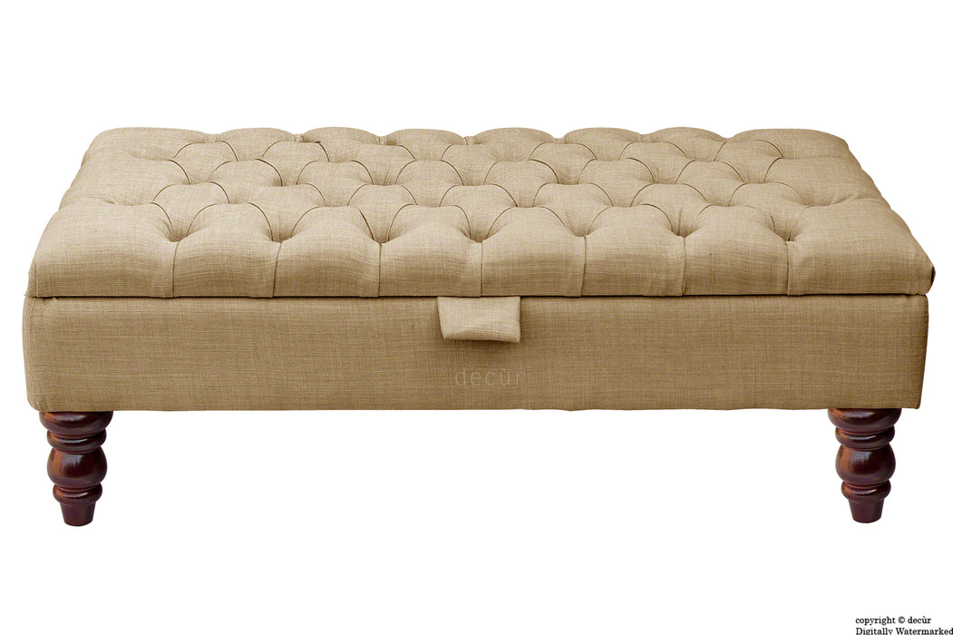 Tiffany Buttoned Linen Footstool - Mink with Optional Storage