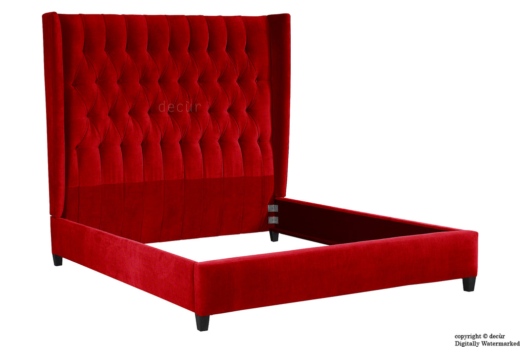 Adlington Velvet Upholstered Winged Bed - Red