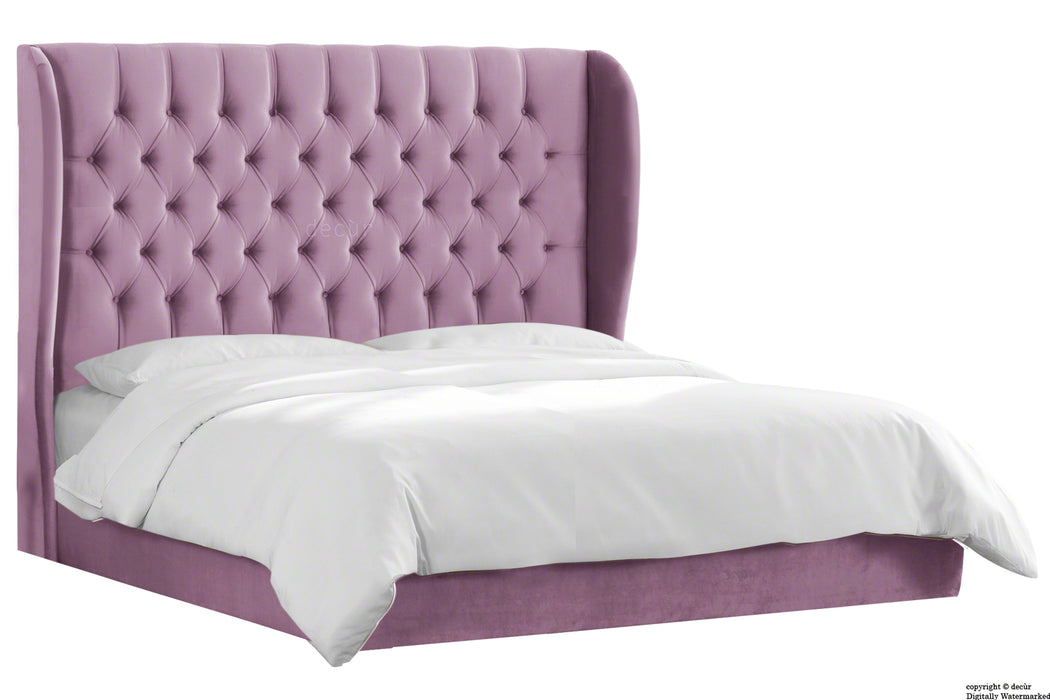 Vienna Velvet Upholstered Winged Bed - Lavender