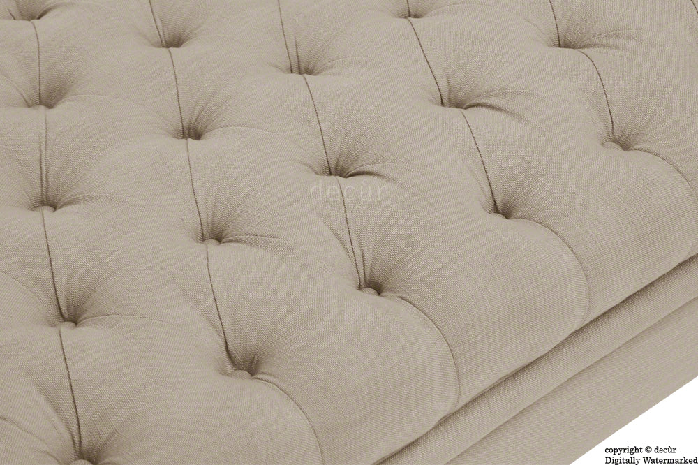 Amy Buttoned Linen Modern Tufted Footstool - Sand