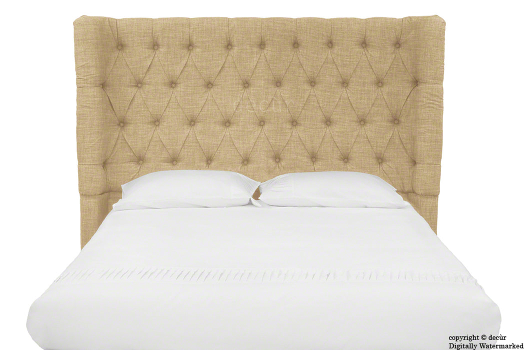 Hollyrood Buttoned Linen Winged Headboard - Mink