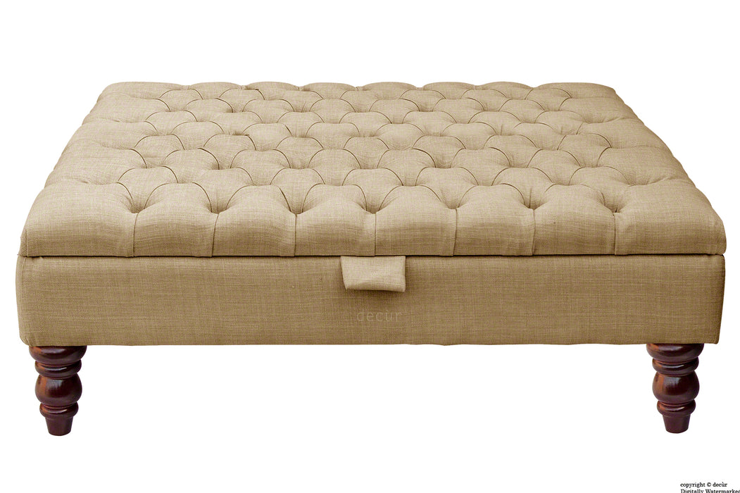 Tiffany Buttoned Linen Footstool Large - Mink with Optional Storage