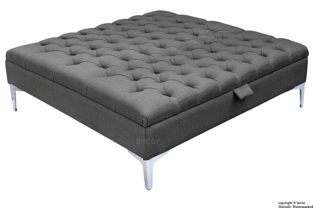 Tiffany Modern Buttoned Linen Footstool Large - Charcoal with Optional Storage