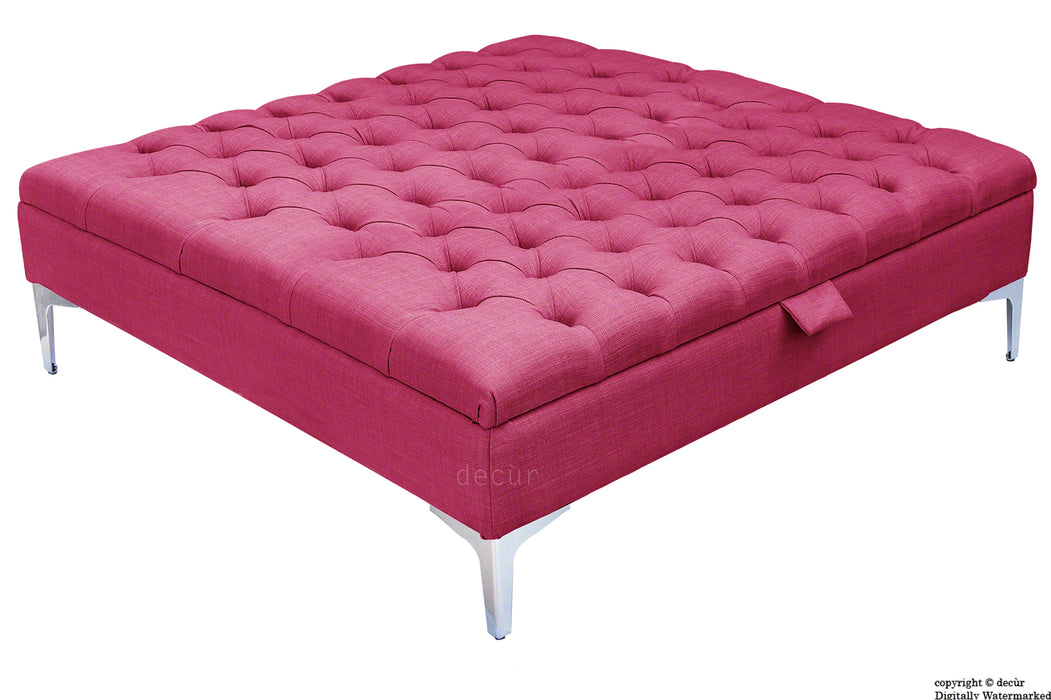 Tiffany Modern Buttoned Linen Footstool Large - Fuchsia with Optional Storage