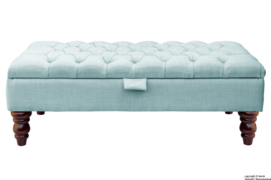 Tiffany Buttoned Linen Footstool - Sky Duck Egg Blue with Optional Storage
