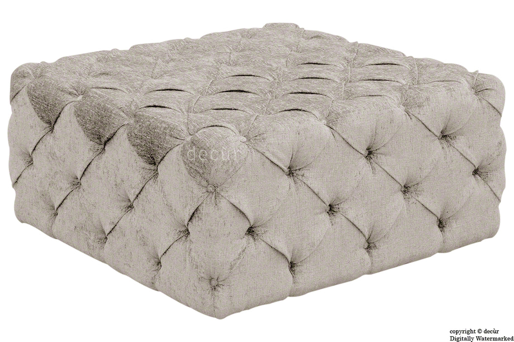 Ralph Buttoned Chenille Ottoman - Silver Grey