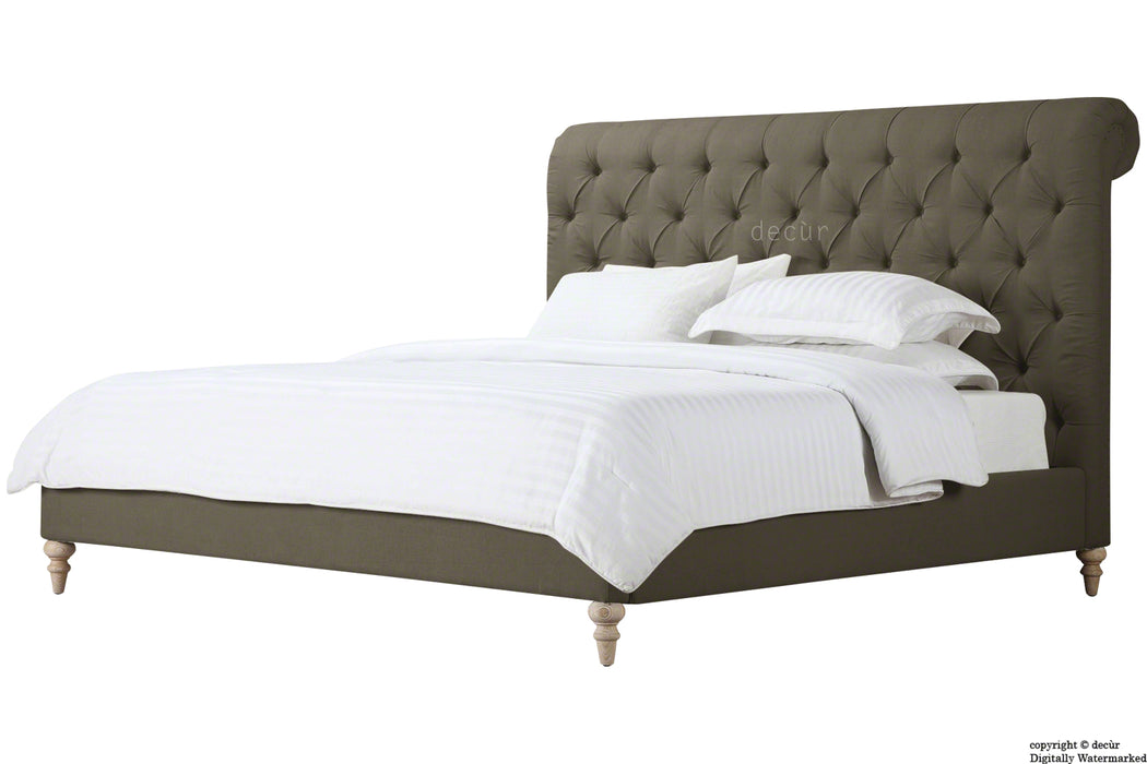 Bonaparte Deep Buttoned Chesterfield Upholstered Linen Bed - Bark