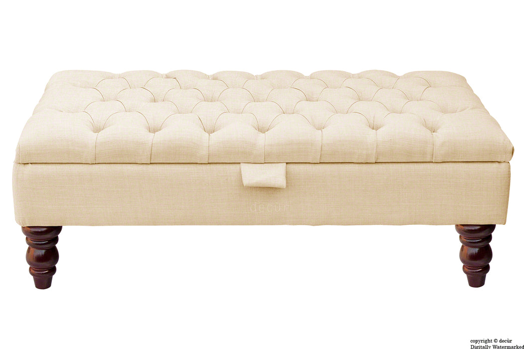 Tiffany Buttoned Linen Footstool - Pearl with Optional Storage