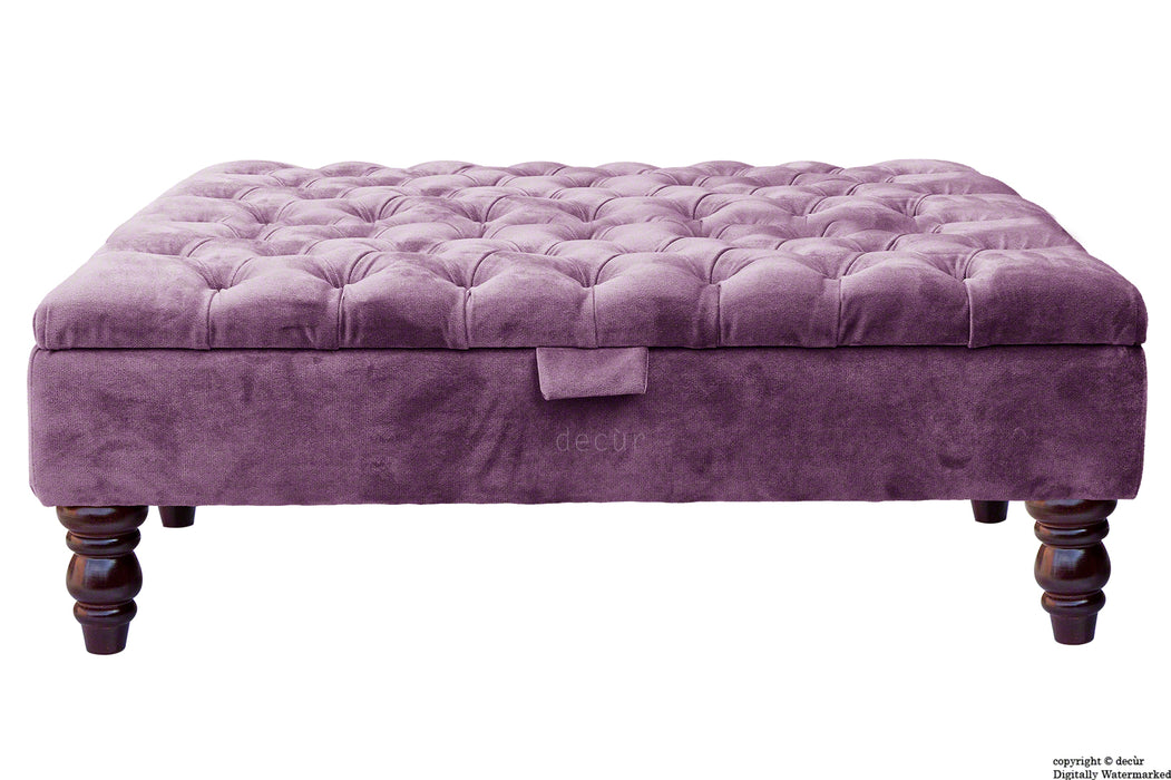 Tiffany Buttoned Velvet Footstool Large - Lavender with Optional Storage