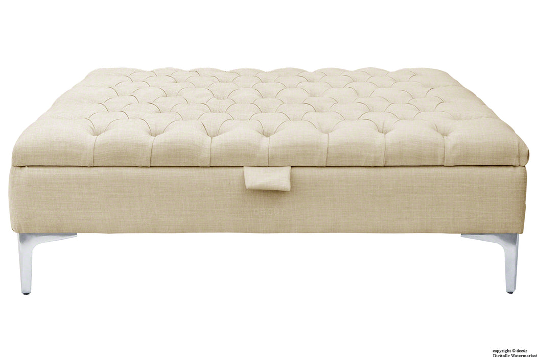 Tiffany Modern Buttoned Linen Footstool Large - Cream with Optional Storage