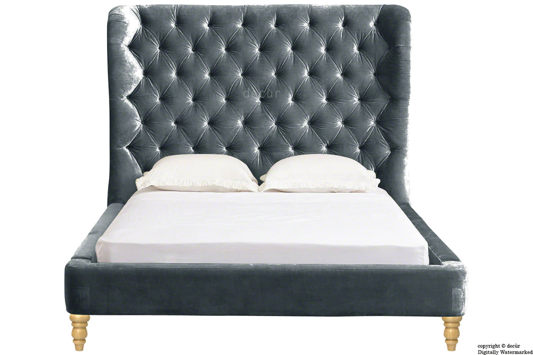 Knightsbridge Winged Velvet Upholstered Bed - Slate