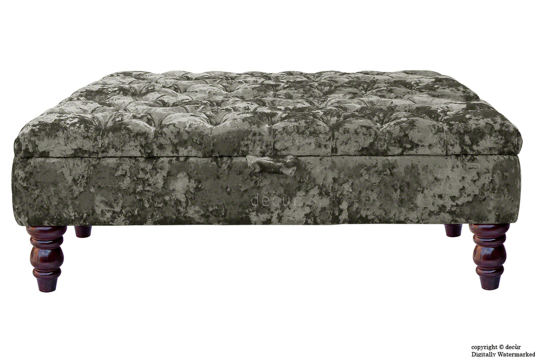 Tiffany Buttoned Crushed Velvet Footstool Large - Mistral with Optional Storage