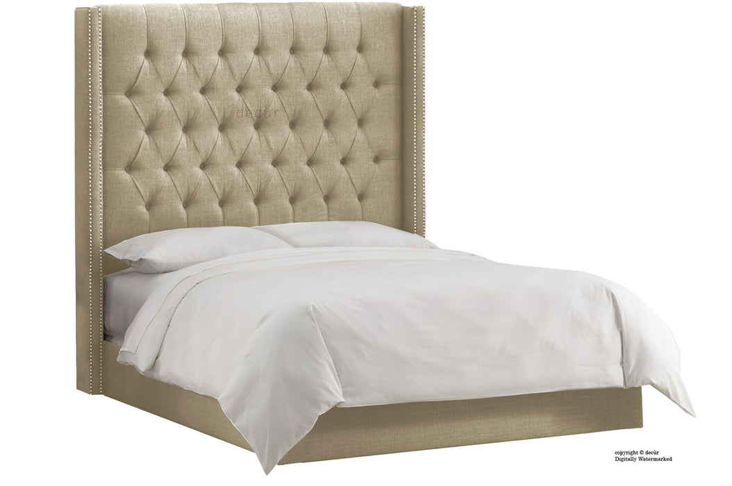 Balmoral Linen Upholstered Winged Bed - Mink