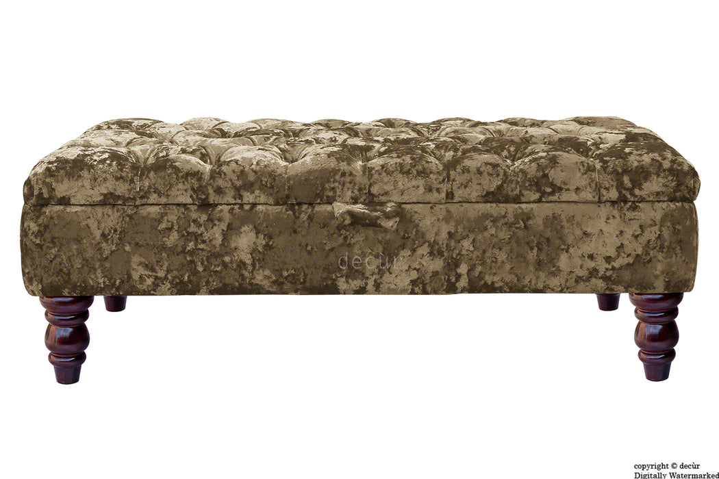 Tiffany Buttoned Crushed Velvet Footstool - Bronze with Optional Storage
