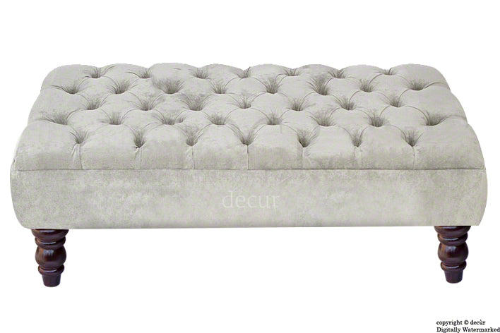 Tiffany Buttoned Chenille Footstool - Silver Grey with Optional Storage