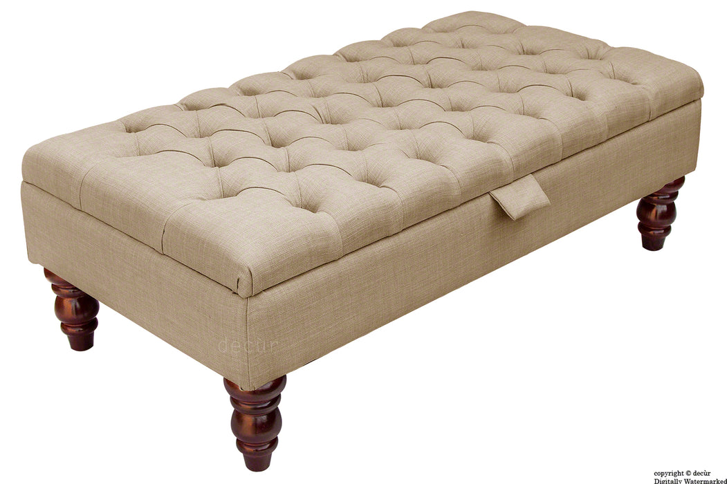 Tiffany Buttoned Linen Footstool - Fudge with Optional Storage