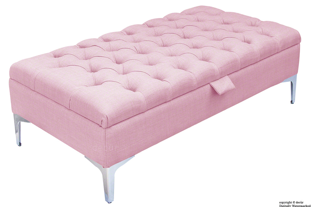 Tiffany Modern Buttoned Linen Footstool - Pink with Optional Storage