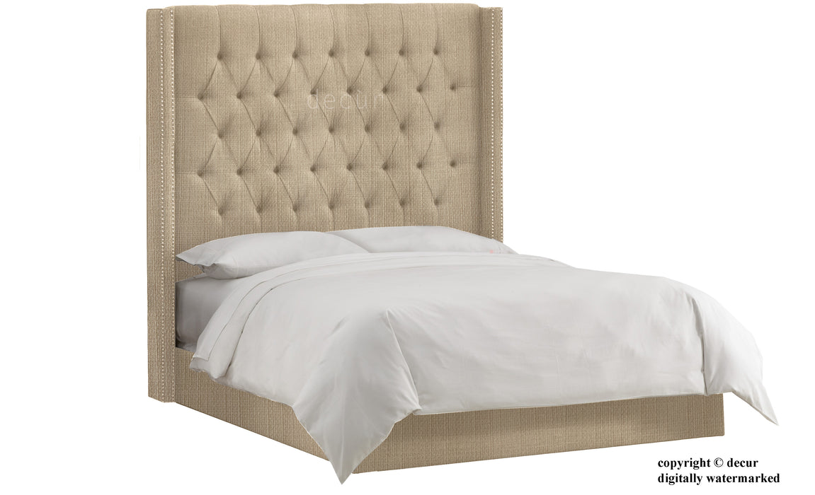 Balmoral Linen Upholstered Winged Bed - Honey