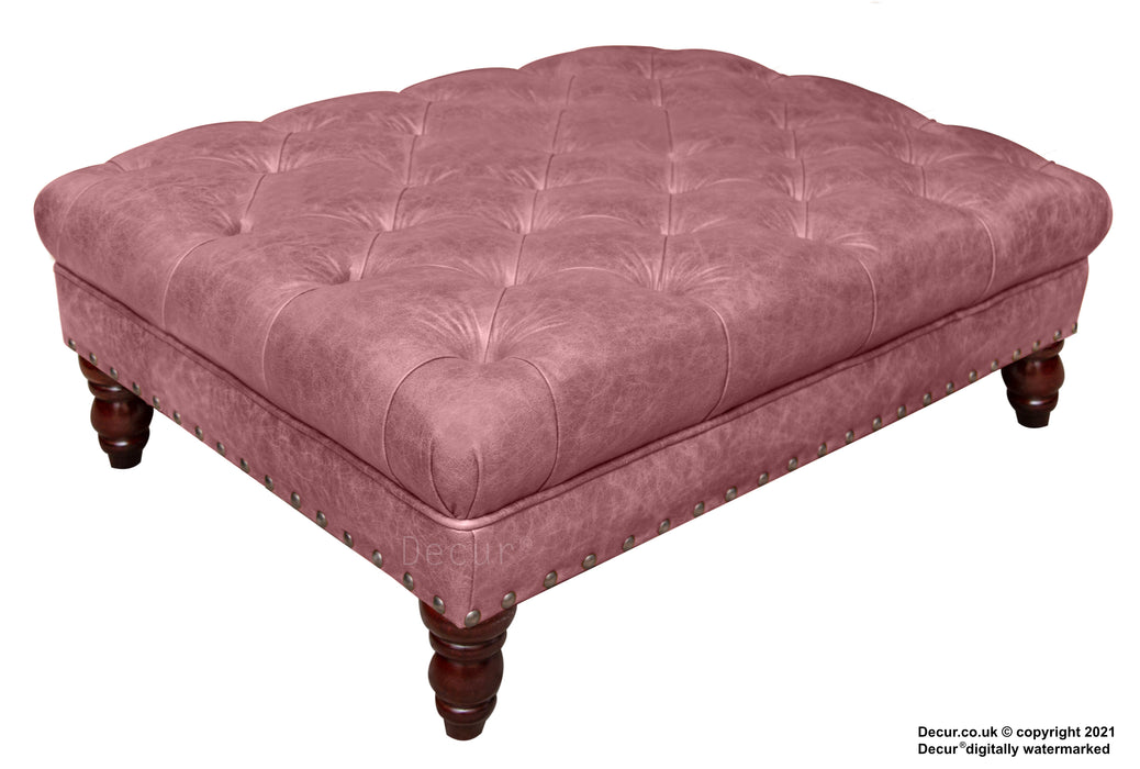 Carrington Buttoned Leather Footstool - Bordeaux Red
