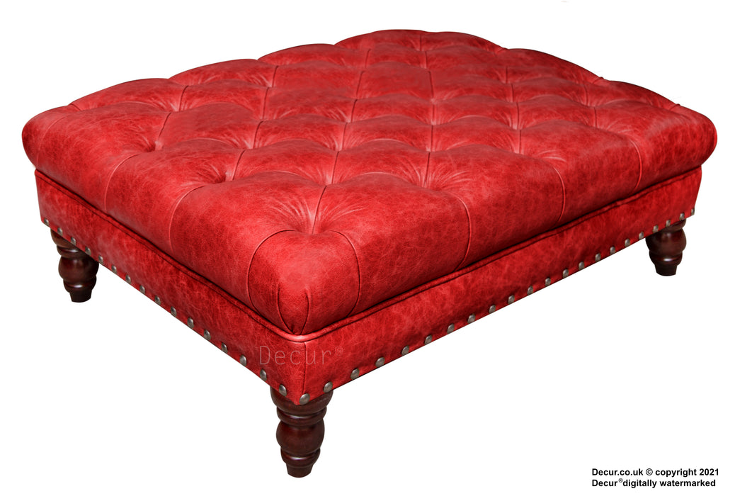 Carrington Buttoned Leather Footstool - Rioja Red