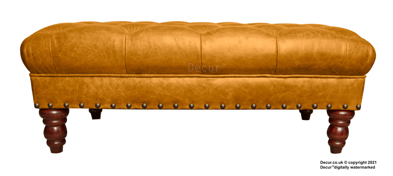 Carrington Buttoned Leather Footstool - Whiskey Tan