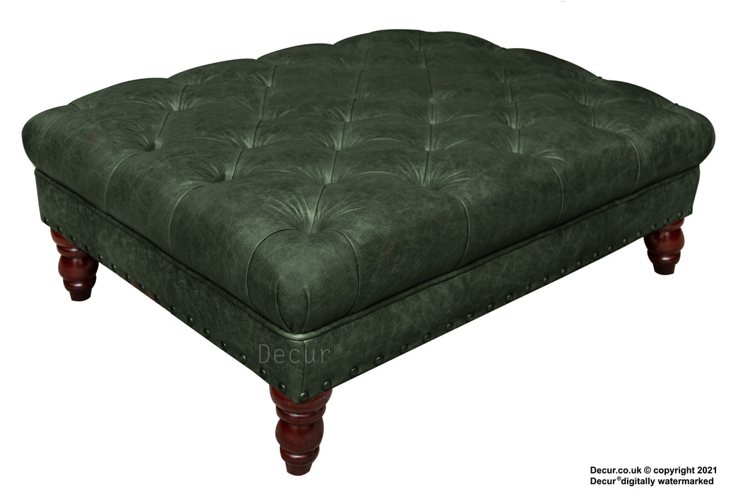 Carrington Buttoned Leather Footstool - Absinthe Green