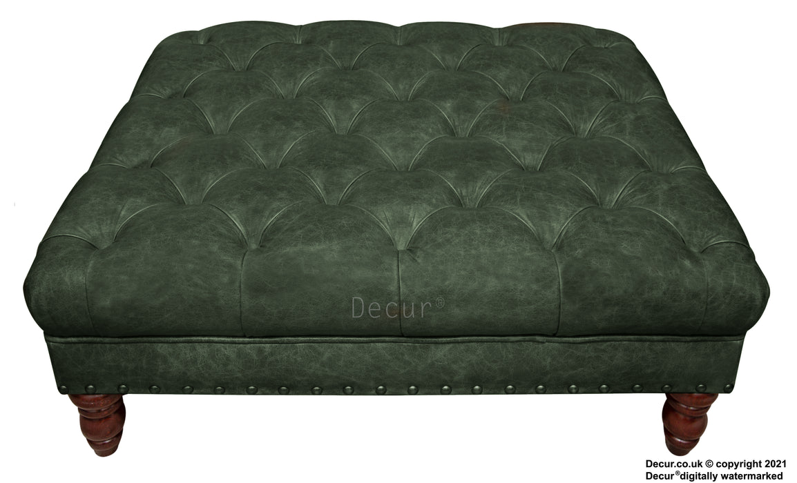Carrington Buttoned Leather Footstool - Absinthe Green