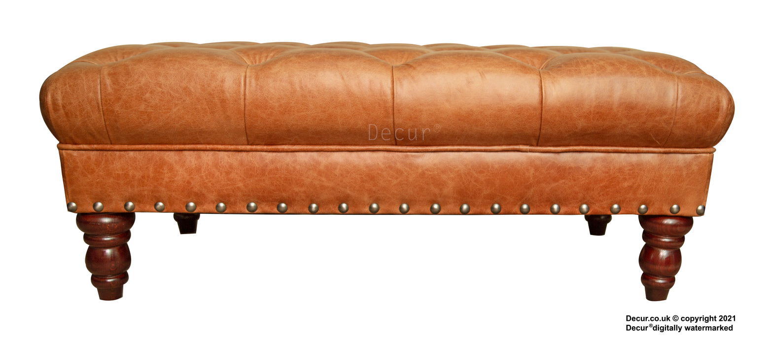 Carrington Buttoned Leather Footstool - Sherry Tan
