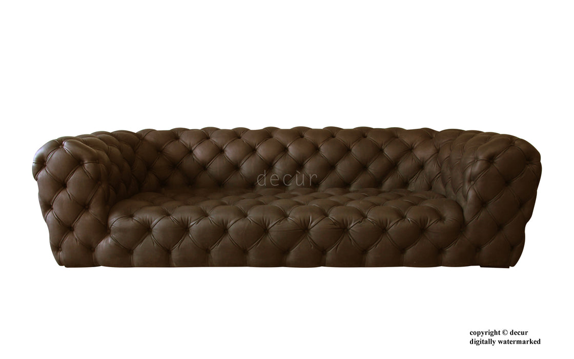 Charles Leather Modern Chesterfield Sofa - Brown
