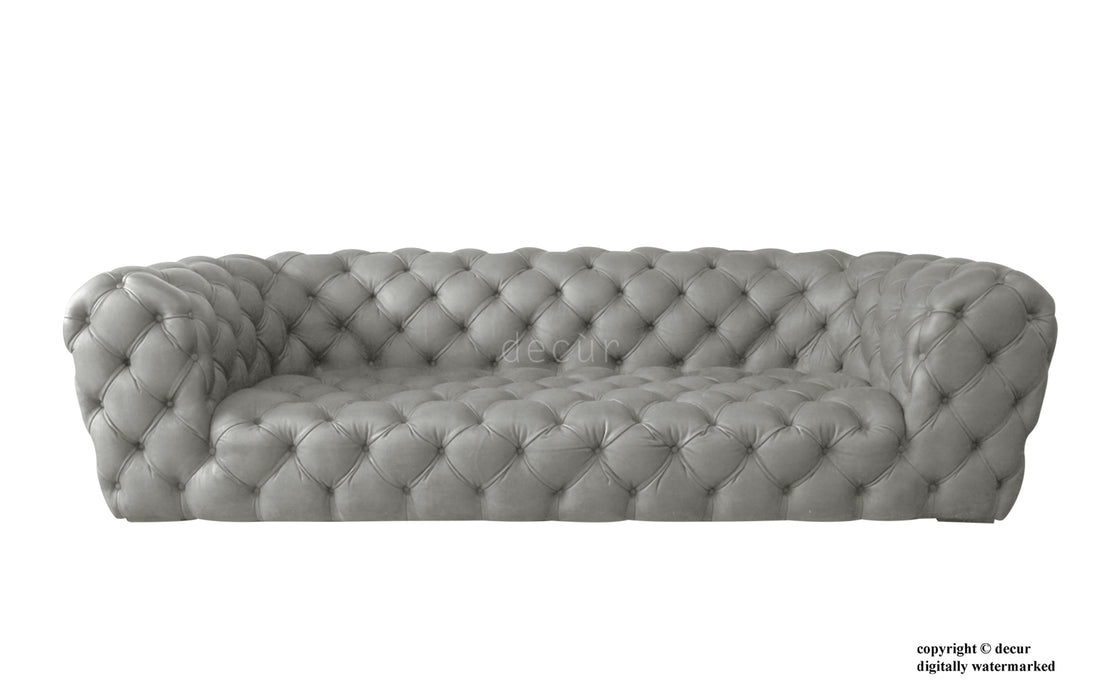 Charles Leather Modern Chesterfield Sofa - Forge Grey
