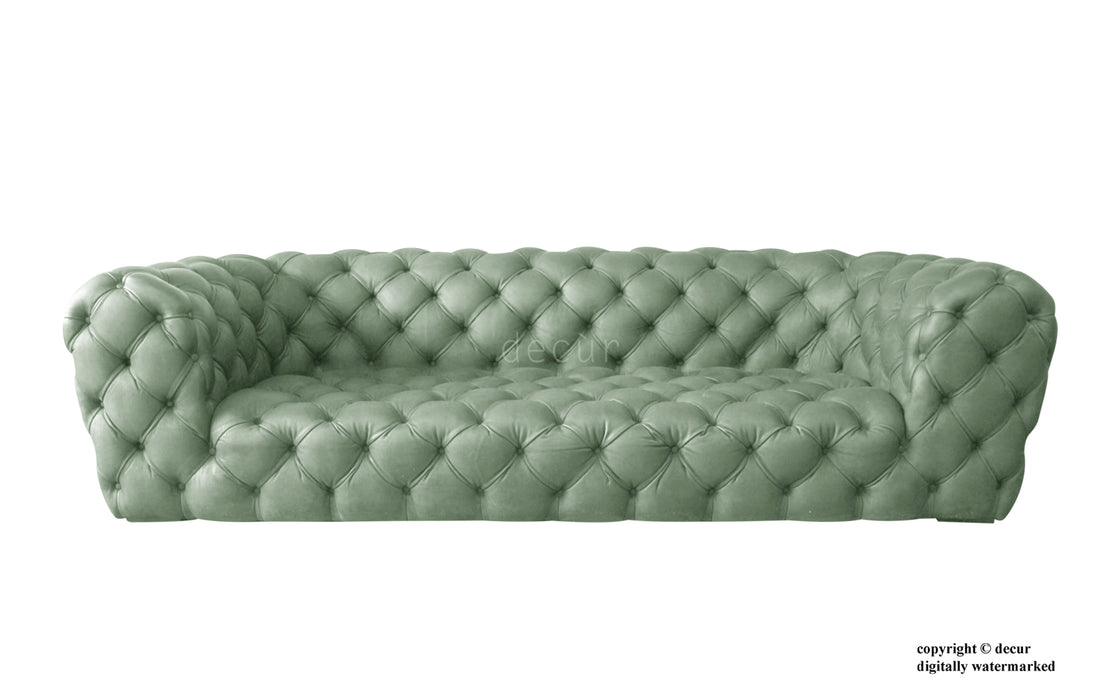 Charles Leather Modern Chesterfield Sofa - Jade Green