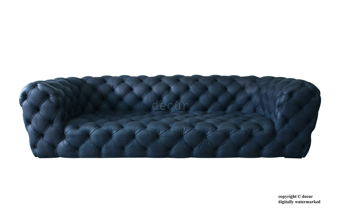 Charles Leather Modern Chesterfield Sofa - Marine Blue