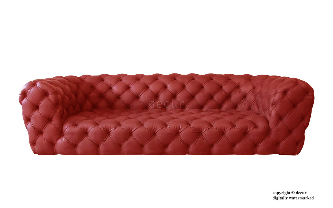 Charles Leather Modern Chesterfield Sofa - Red
