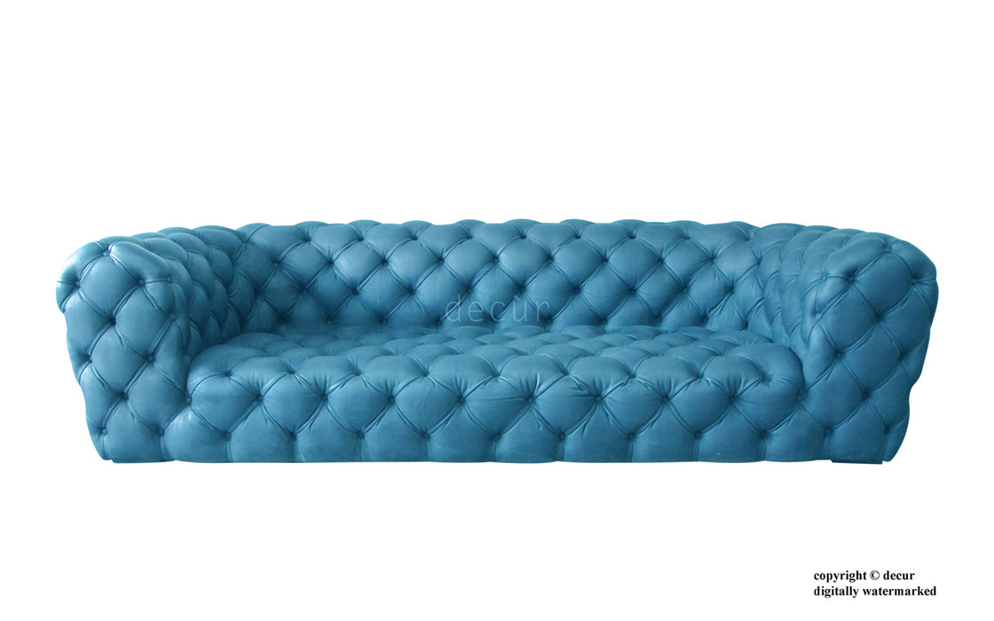 Charles Leather Modern Chesterfield Sofa - Teal