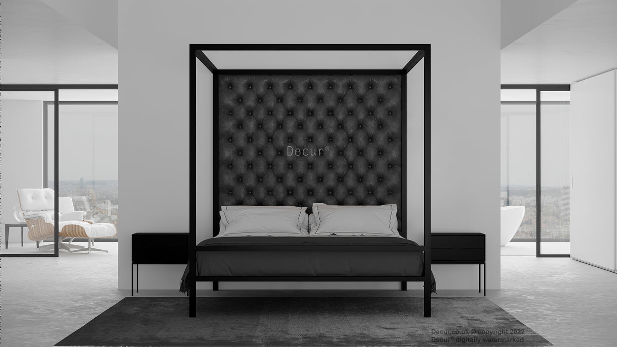 Leather Four Poster Bed - Black