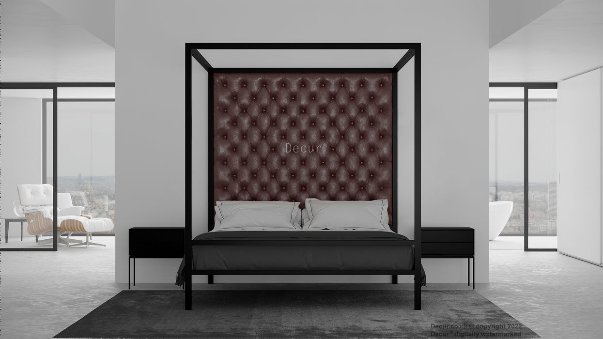 Leather Four Poster Bed -  Dark Brown