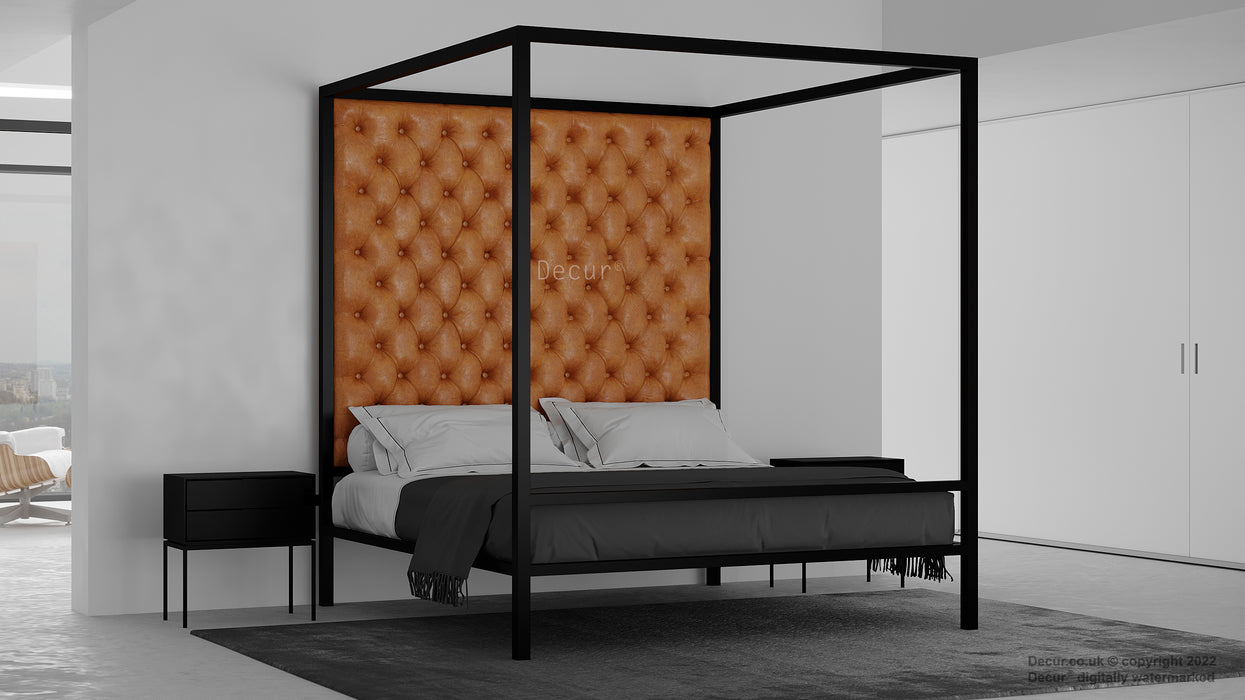 Leather Four Poster Bed - Tan