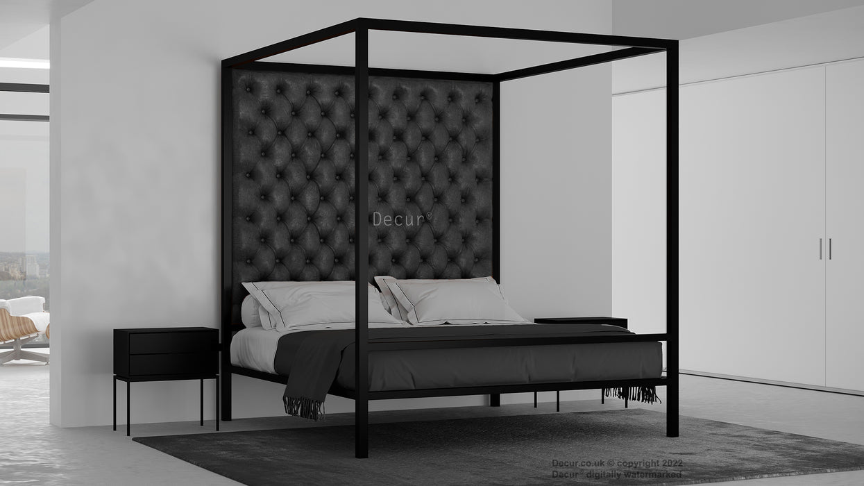 Leather Four Poster Bed - Black