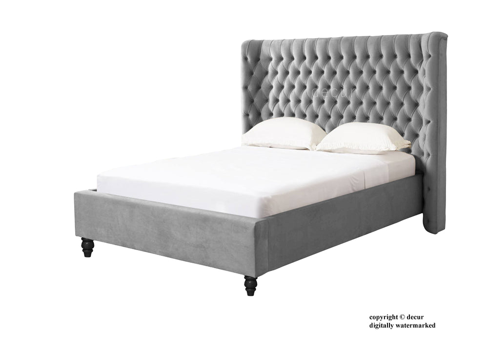 Knightsbridge Upholstered Winged Bed - Silver