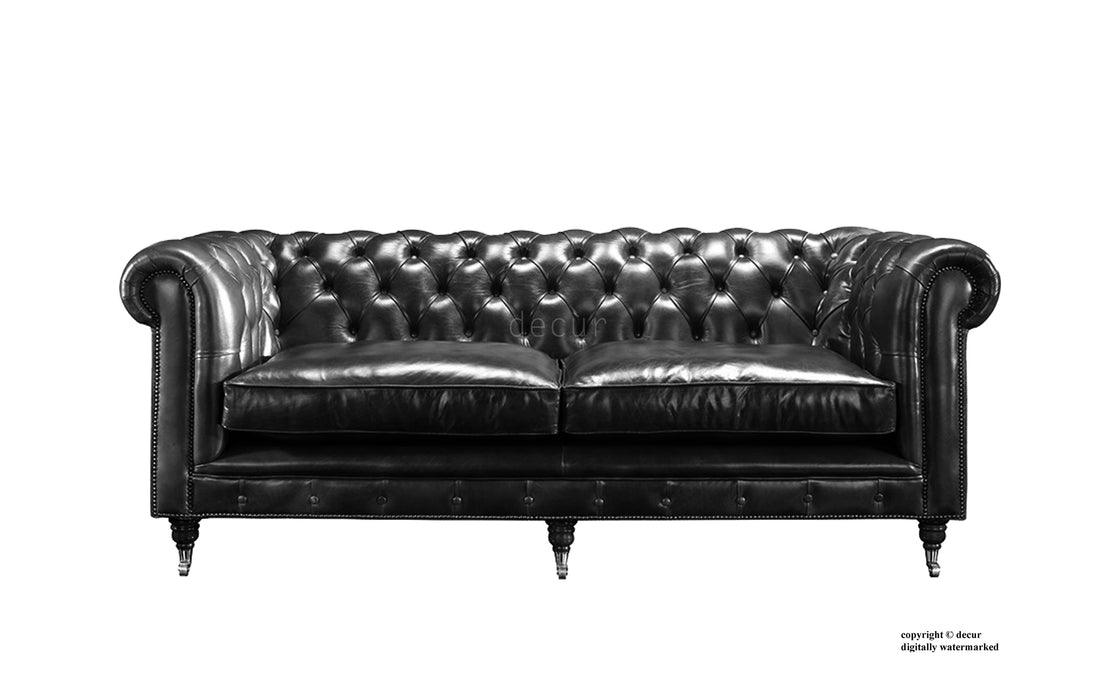 London Chesterfield Leather Sofa - Black