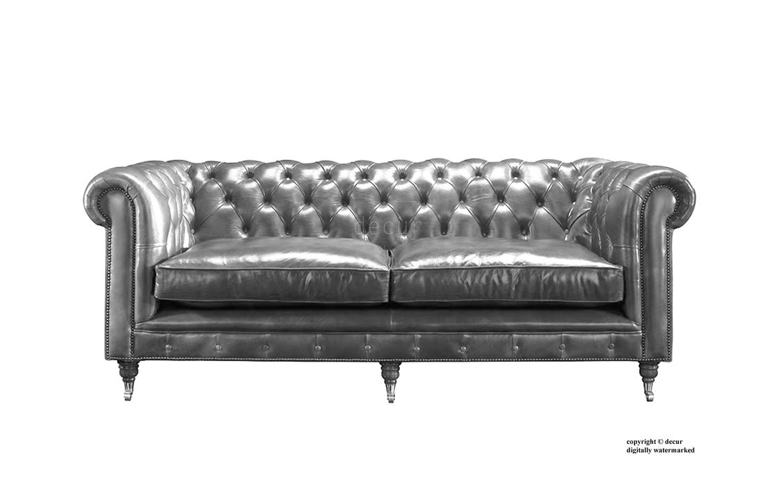 London Chesterfield Leather Sofa - Grey