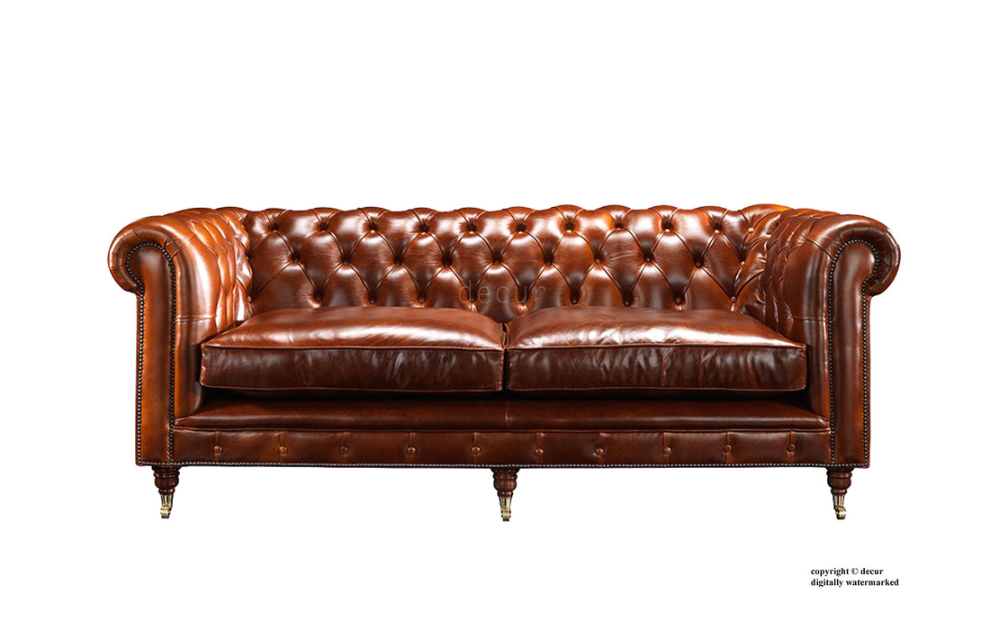 London Chesterfield Leather Sofa - Tan