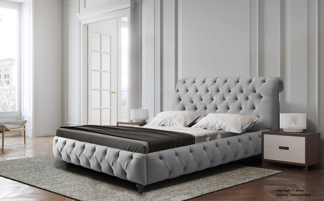 Rochester Buttoned Sleigh Bed - Silver