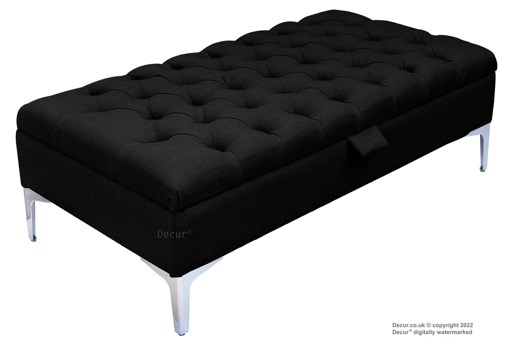 Tiffany Modern Buttoned Linen Footstool - Ebony Black with Optional Storage