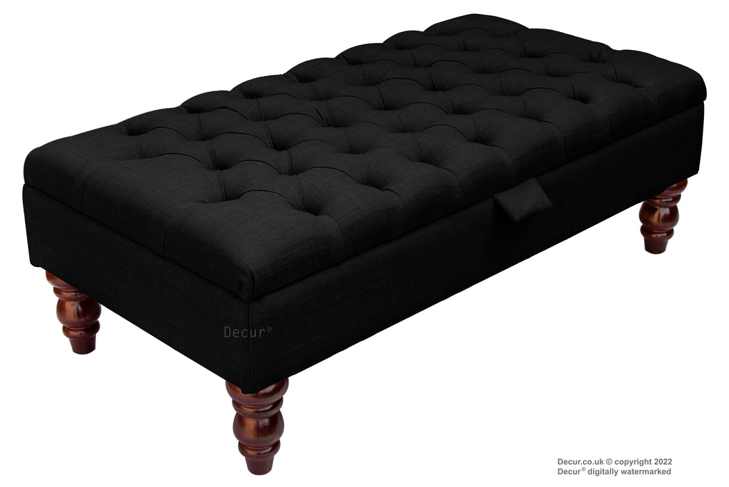 Tiffany Buttoned Linen Footstool - Ebony with Optional Storage