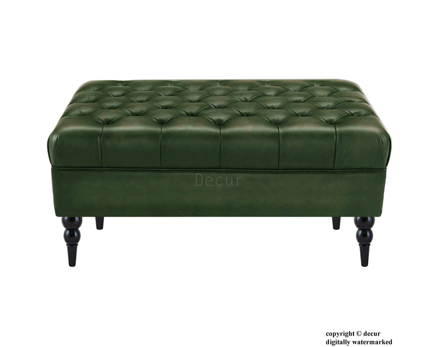 Vegan Leather Buttoned Footstool - Green