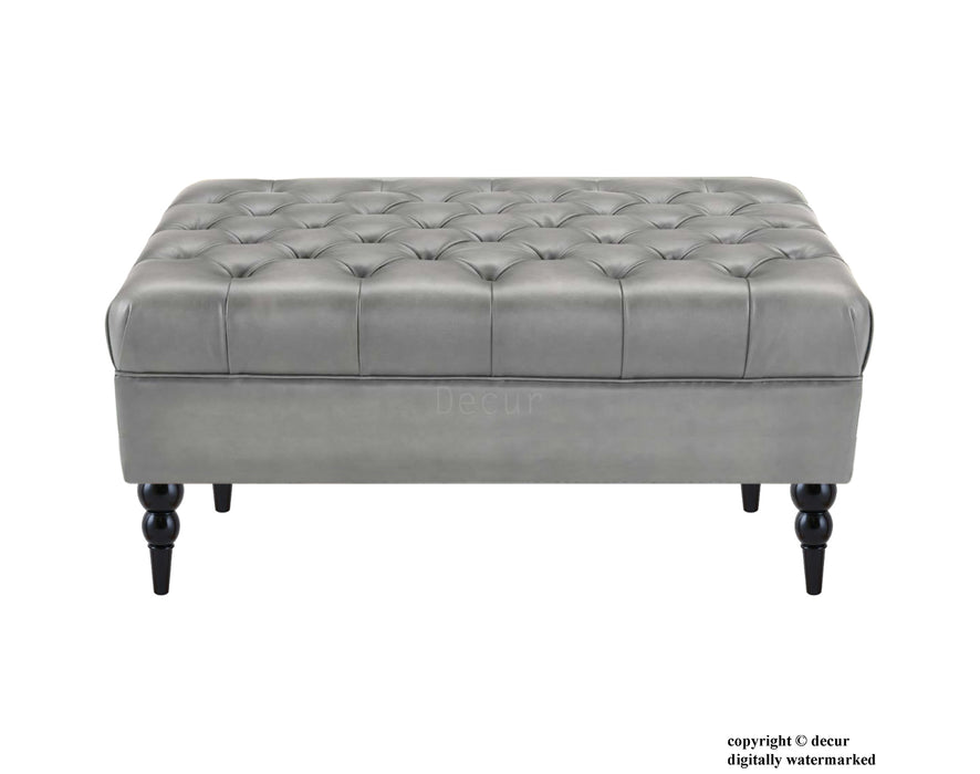 Vegan Leather Buttoned Footstool - Grey